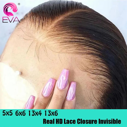 Eva Hair 5x5 6x6 2x6 HD Lace Closure Human Hair Invisible Real HD 13x6 13x4 Lace Frontal Closure Only Straight Hair Pre Plucked