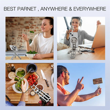 Foldable Magnetic Selfie Stick Tripod w Arca Plate 1/4-20 Cold Shoe Desktop Phone Tripod Mount for Magsafe Iphone 15 14 Samsung