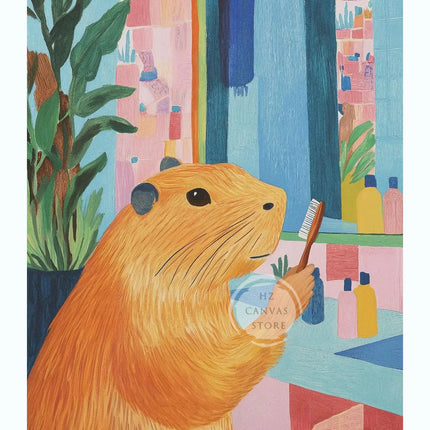 Adorable Capybara Dachshund Penguin Cat Bathroom Wall Art Canvas Poster Dopamine Decor Funny Animal Illustration Poster for Home