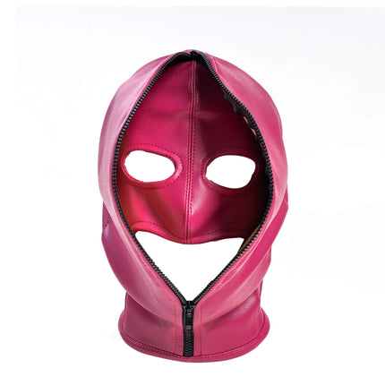 Adjustable Size Fetish Double Leather Mask with Zipper for Adult Mysterious Role Play Halloween Carnival Party Mask Hood Costume