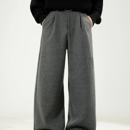 Heavyweight Textured Wool Casual Trousers Men Draping Loose Straight-Leg Suit Trousers Versatile Long-Length Pants