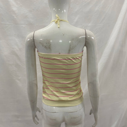 Girls' style striped color matching retro pleated design neck vest slim backless sexy 2026 new stylish ladies spice vest