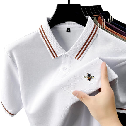 100% pure cotton summer men's polo short sleeve T-shirt business casual breathable cozy delicate popular stylish embroidered top