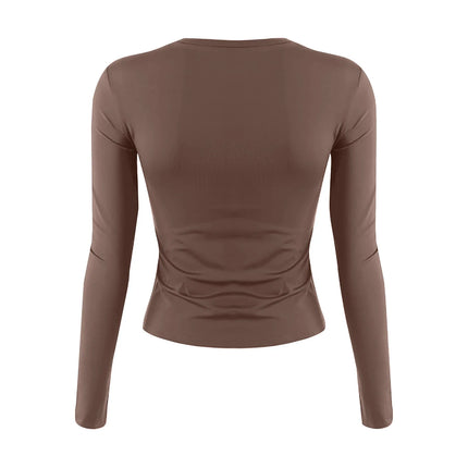 Women Fashion Casual Long Sleeve T-Shirt Lady Minimalist Style Solid Color Round Neck Top Female Casual Skinny Daily Clothes