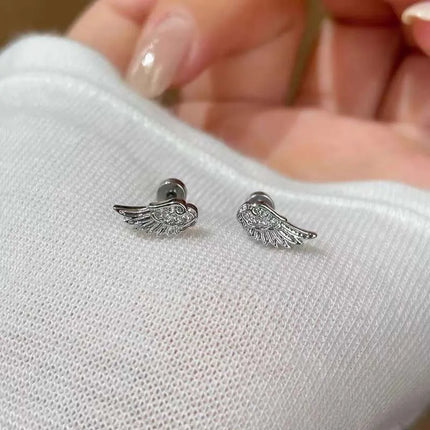 Fashion Silver Color Zircon Wing Stud Earrings for Women Luxury Shiny Crystal Geometric Personality Ear Bone Nail Jewelry Gifts
