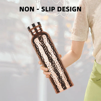 800ML Electroplated Copper Water Bottle One-Click Open Lid Anti-Slip Hammer Pattern Bottle Sports Water Bottle