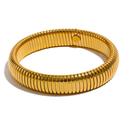 Yhpup Waterproof Stainless Steel Elastic Thick Metal Bracelet Bangle 18K Gold Plated Trend Fashion Unisex Jewelry Men Women