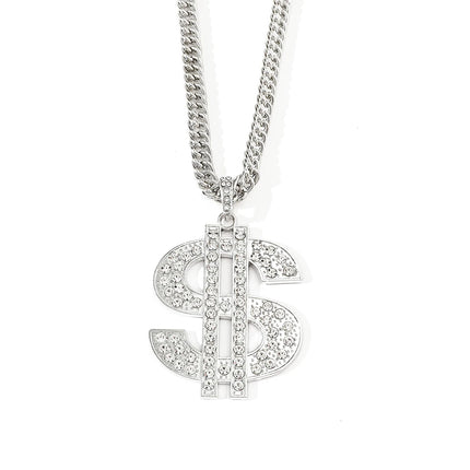 Men's Punk Hip Hop Silver Plated Pendant Necklace with Personalized Dollar Sign Rock Jewelry Rap Gift