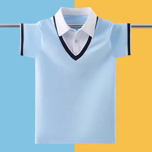 Kids Cotton Turn-Down Collar Polo Summer Children's Short Sleeve Tops Shirt For Teenager Boys 5 7 9 11 13 15 Year Wear