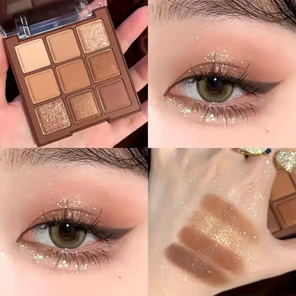 Mocha Chocolate 9-color eyeshadow palette, natural brown and gold tones, matte pearlescent, Valentine's Day & Mother's Day gift