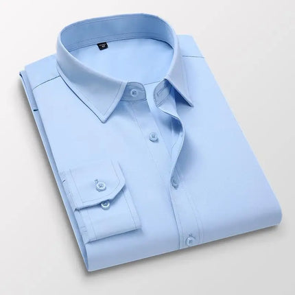 Men's Slim Fit Long Sleeve White Shirt Wedding Groomsmen Business Formal Korean Style Polyester Fiber Non-Iron Treatment