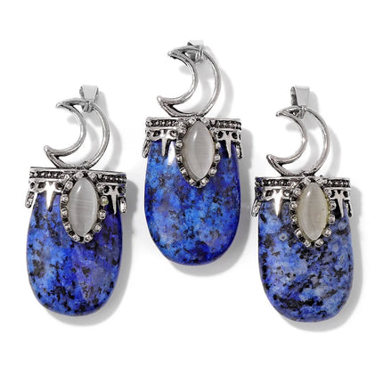 Blue Lapis Lazuli Pendant Gems Cross Hand Oval Shape Natural Stone Lapis Lazuli Charms for Jewelry Making Necklace DIY Bracelet