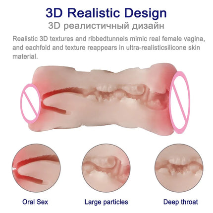 Double Head Use Manual Male Masturbator Realistic Vagina Oral Blowjob Cup Masturbation Machine Adult Erotic Sex Toy for Men 18+