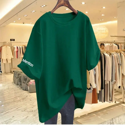 Women Clothing Fashion Solid Letter Print Short Sleeve T-shirt Summer Pure Cotton O-neck Basic Versatile Top Tee Loose Pullovers