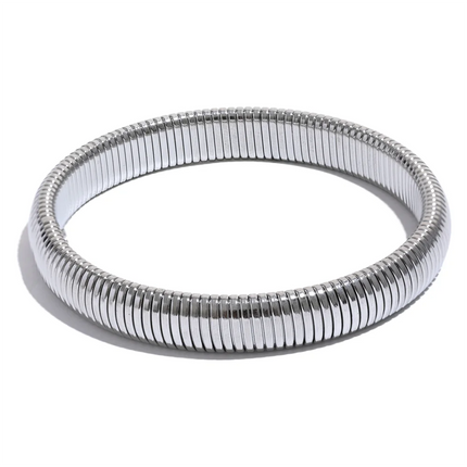 Yhpup Waterproof Stainless Steel Elastic Thick Metal Bracelet Bangle 18K Gold Plated Trend Fashion Unisex Jewelry Men Women