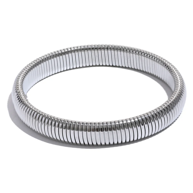 Yhpup Waterproof Stainless Steel Elastic Thick Metal Bracelet Bangle 18K Gold Plated Trend Fashion Unisex Jewelry Men Women