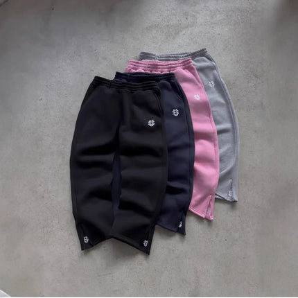 Retro Y2k Street Trendy Men and Women Hip Hop embroidery Casual Trousers Elastic Waist Zipper Loose Solid Color Sports Pants