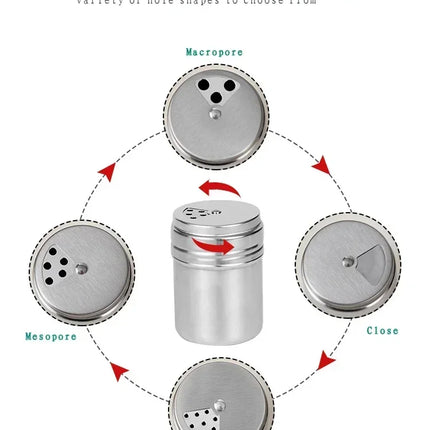 Multi-purpose Stainless Steel Seasoning Jar Salt Sugar Bottle Rotating Cover Kitchen Gadgets Spice Pepper Shaker Spice Jar