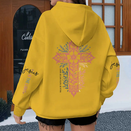 Vintage Flower Cross Graphic Christianity Hoodies Women Jesus Bible Verses Y2K Hoodie Casual Fashion Long Sleeve