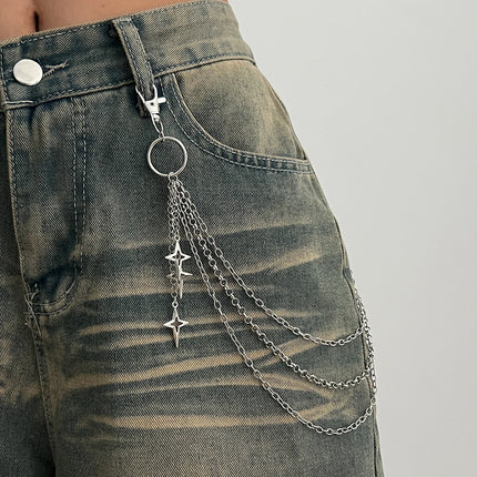 Hot Sale FashionSalircon Punk Multilayer Metal Star Pendant Pant Chain Hip Hop Waist keychain Jeans Chain Women Trendy Jewelry A