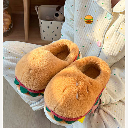 Creative Simulation Hamburger Slippers Women Men Funny Thick Sole Plush Shoes Non-Slip Soft Bottom 3D Cartoon Slides Indoor Home