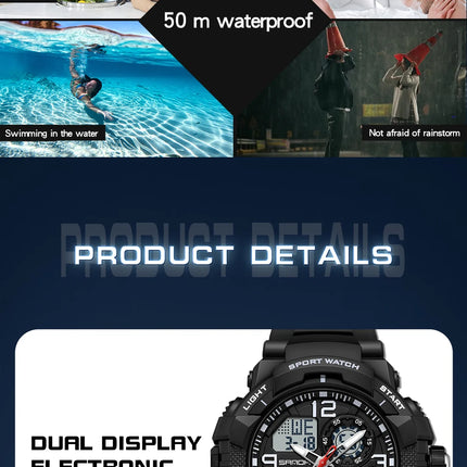 SANDA 6130 Dual Display Men Watches Waterproof Sport Watch Military Man Alarm Stopwatch Quartz Wristwatch Men LED Digital Clock
