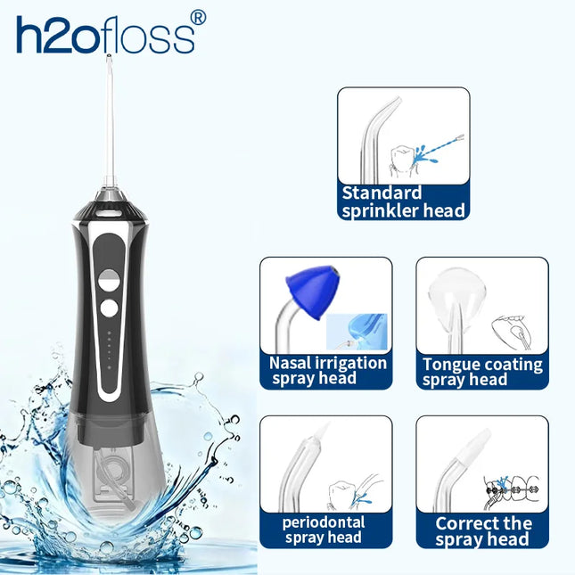 H2ofloss Water Flosser For Teeth Portable Oral Irrigator Dental Water Jet Cleaning High Pressure Mouth Washing 2500mAh 140PSI