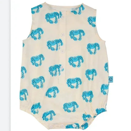 OUYANG&IVAN SsWyn2025 Mid Blue Denim Sailor Collar Romper Floral Baby One-pieces for Babies Boy Girl Bodysuits