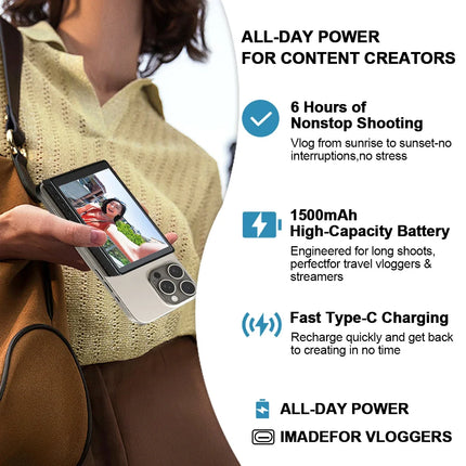Wireless Monitor Rear Camera Screen Smartphone Selfie Magnetic Screen For Vlog Live Stream Video Recording Outdoor Selfie tool