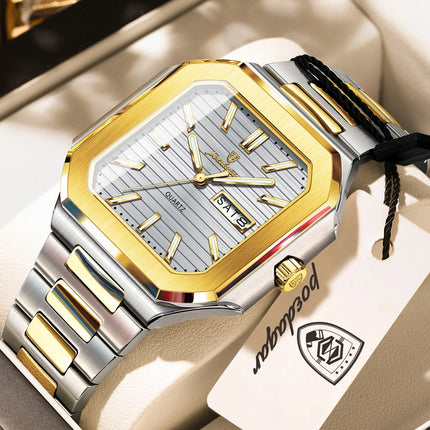 POEDAGAR Business Men's Watch Waterproof Luminous Date Week Classic Watches For Men Stainless Steel Men's Quartz Wristwatch Reloj
