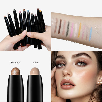 Waterproof 10 Colors Crease-proof Eyeshadow Pencil Stick Lasting Glitter Shimmer Matte Eye Shadow Highlighter Pen Eyes Makeup