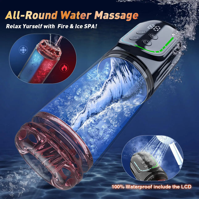 Automatic Thrusting Rotation Male Masturbator Sucking Licking LCD Vacuum Penis Pump Water SPA Real Pocket Pussy Sex Toys for Men