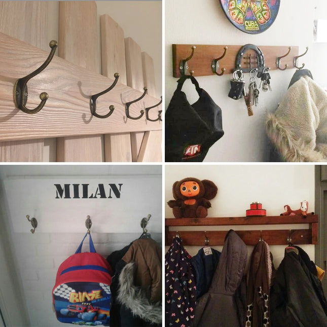 5Pcs Retro Hooks Wall Mounted Dual Coat Rack Coat Copper Clothes Hanger Heavy Duty Door Robe Hooks Non-slip Robe Holder