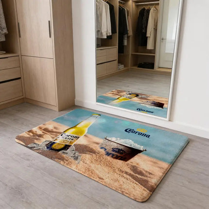 C-Corona E-Extra Beer Floor Mat Flannel Door Mat Non-Slip Absorbent Washable Indoor Home Rug
