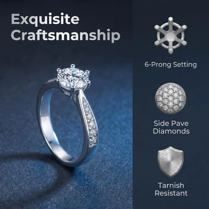 New D VVS1 Moissanite 0.5-2ct 925 Sterling Silver Ring for Women 6 Claw Jewelry Shining Classic Imitation Diamond Wedding Ring