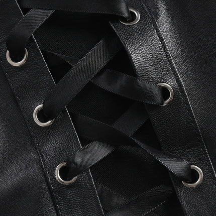 Sexy PU Leather Bodysuit Women Lace Up Side Hollow Out Lingerie Wet Look Faux Leather Teddy Clubwear Costume Top