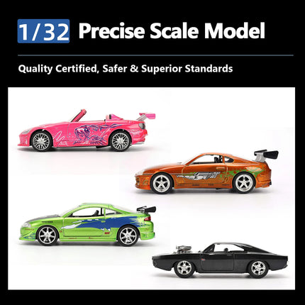 JADA 25th Anniversary 1:32 Diecast Collection–Fast & Furious Mitsubishi Eclipse/Toyota Supra/1970 Dodge Charger/Honda S2000