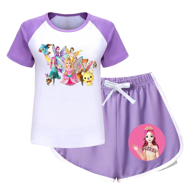 Secret Jouju Blouse Short Sleeve Summer Wear Two-piece Set Summer Suit for Girls Outdoor Clothes for Children Children's Tops