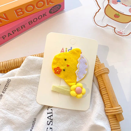 2 Pcs Korean Cartoon Animal Hair Clip Sweet Fabric BB Clip Bow Hair Clip Broken Hair Edge Clip Yellow Tie Girls Hair Accessories