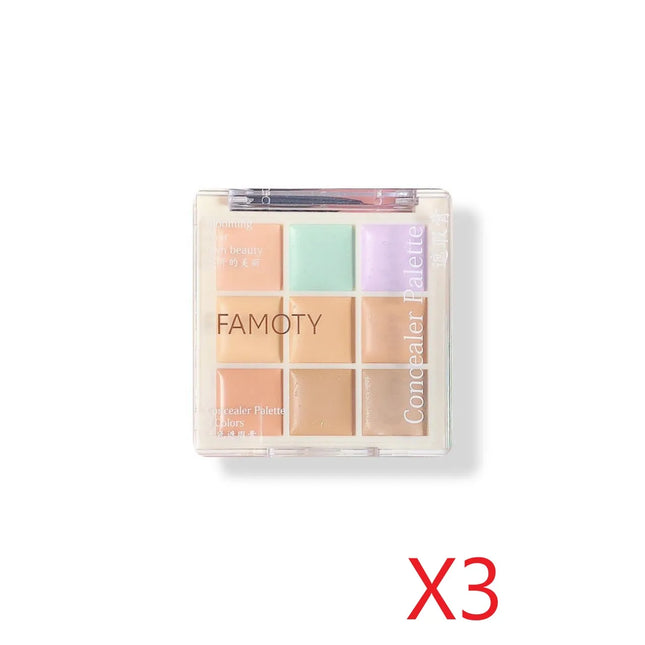 FAMOTY 9 Colors Concealer Palette Full Coverage Cover Blemish Acne Dark Circles Tear Trough Brighten Skin Tone Long Lasting Make