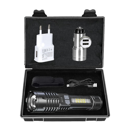 High Power LED Flashlight Powerful USB Rechargeable COB Flashlight with Side Light Torch for Outdoor Camping Hiking Fishing