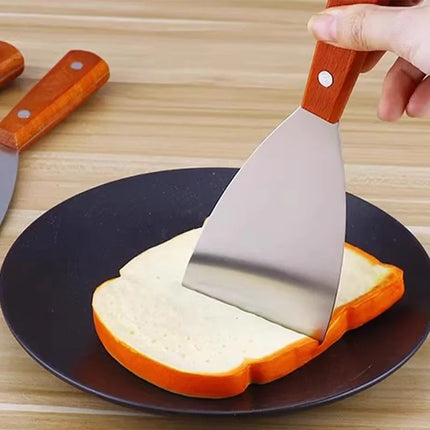 Stainless Steel Oblique Spatula Steak Burger Pancake Pizza Scraper Shovel Wooden Handle Barbecue Utensils Kitchen Cooking Tools
