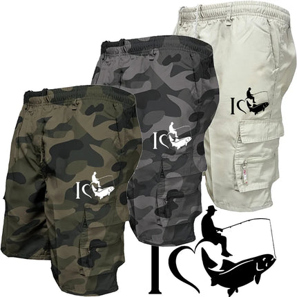 Trendy Mens Bib Shorts Casual Loose Shorts Funny I Love Fishing Printed Drawstring Pocket Shorts Summer Mens Shorts