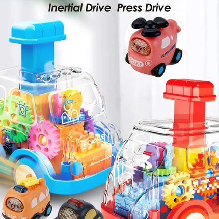 Children's Cartoon Press Gear Car Toy Lnertia Pull-back Transparent Car Baby Puzzle Sliding Toy Child Boy Girl 1-3 Year Old Gift