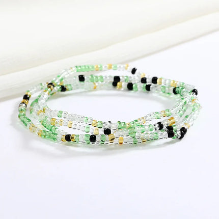 Women New Simple Fashion Hand Beaded Chain Glass Beaded Body Chain All-match Color Elastic Waist Chain BD7052