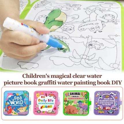 Foldable Water Painting Book For Kids, Reusable Magic Doodle Coloring Pad With Pen, Educational Animal & Sea World Drawing Book