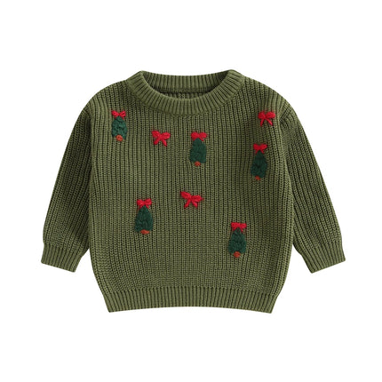 Newborn Baby Girl Boy Knitted Long Sleeve Autumn Winter Christmas Sweater Tree Embroidery Pullover Casual Tops Kids Clothes