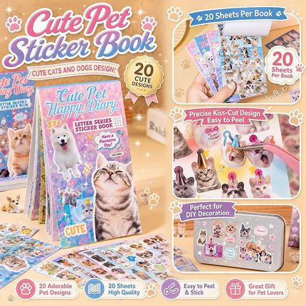 Cat Dog Stickers Book Value Set with 482/501pcs Meme Stickers Books for Scrapbook Journal and Planner Coil Bound Sticker Albums