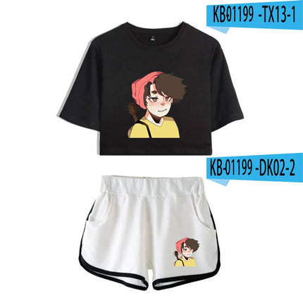 Fashion Youthful Wilbur?Soot Hidalgo Print Two Piece Set Women Sexy Shorts+lovely T-shirt Cute Dew navel Sport Girl suits
