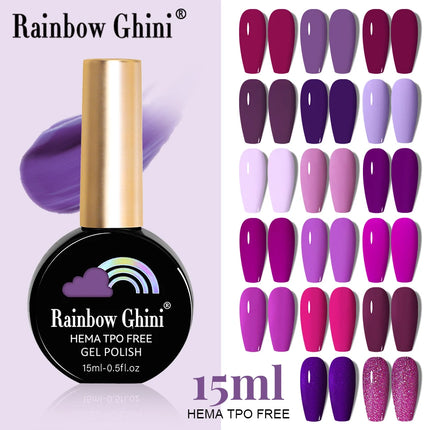 RG 15ml 17 Colors Purple Series Nail Gel Polish Semi-permanent Rich Violet Nail Polish Purple Glitter Gel Varnish For Manicure